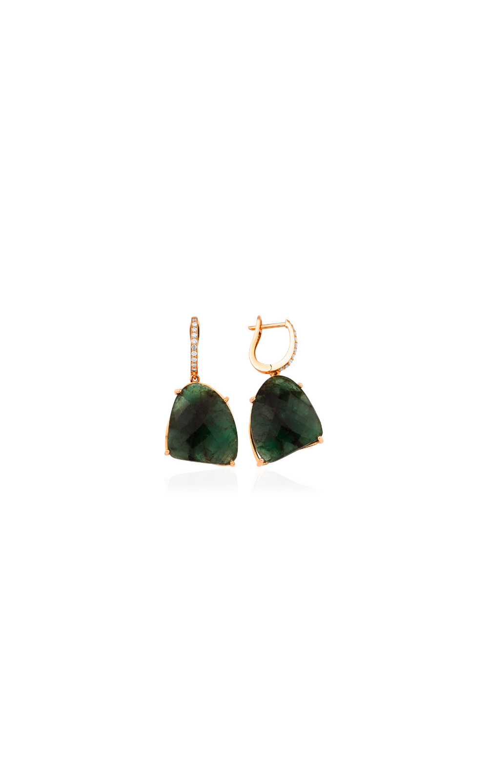 Faceted Emerald Diamond Drop Earrings