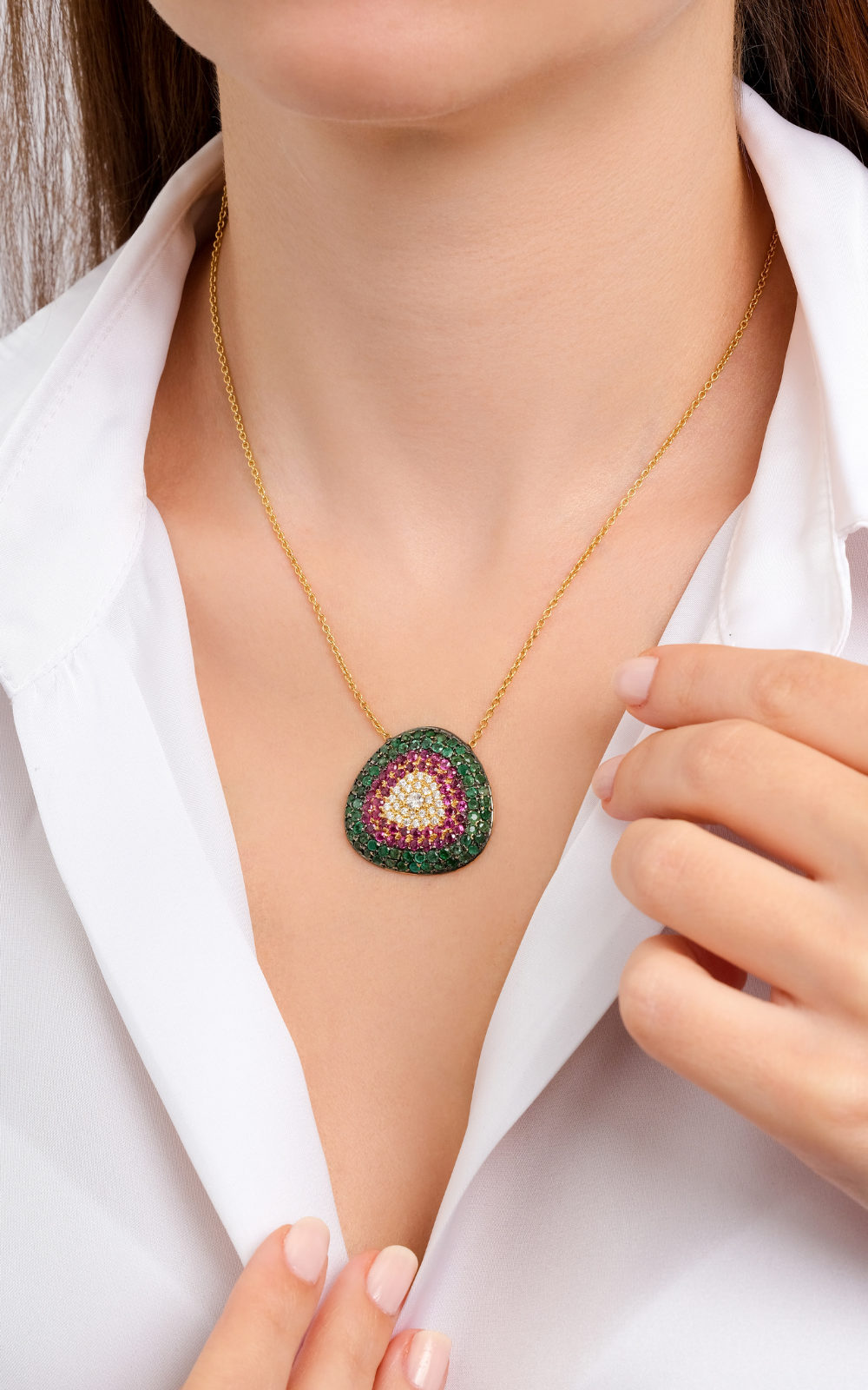 Ruby Emerald Diamond Evil Eye Necklace