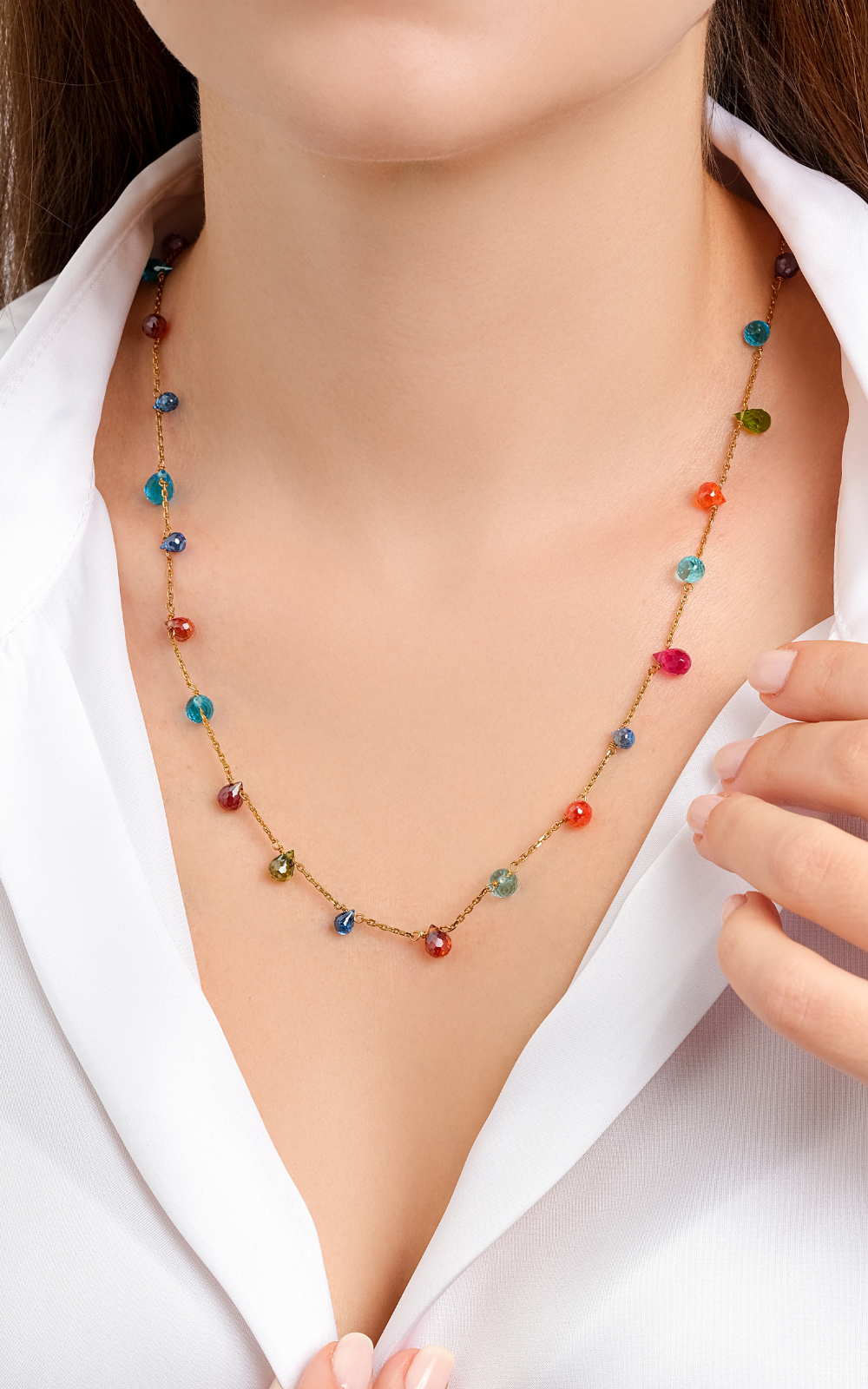 Renkli Topaz Uzun Kolye