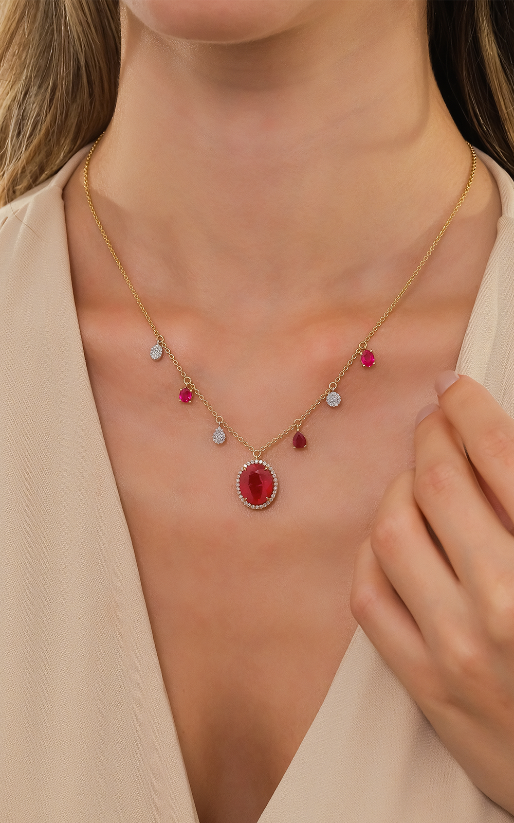 Oval Ruby Diamond Shaker Necklace