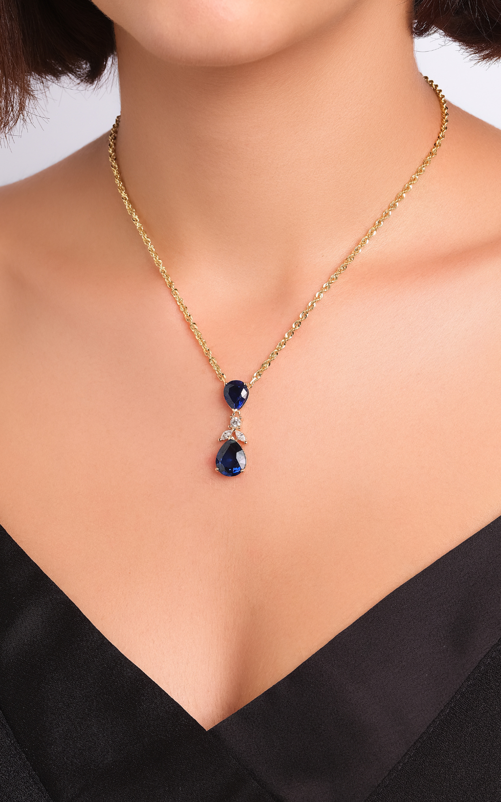 İkili Safir Pırlanta Kolye