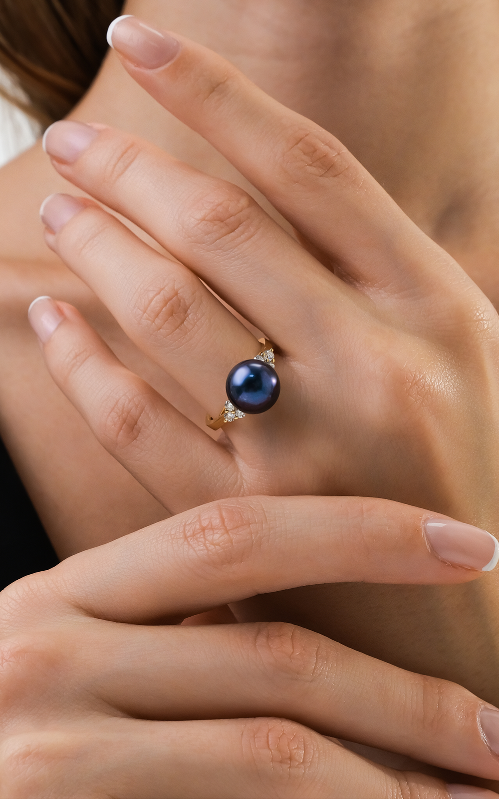 Dark Grey Tahitian Pearl Diamond Ring