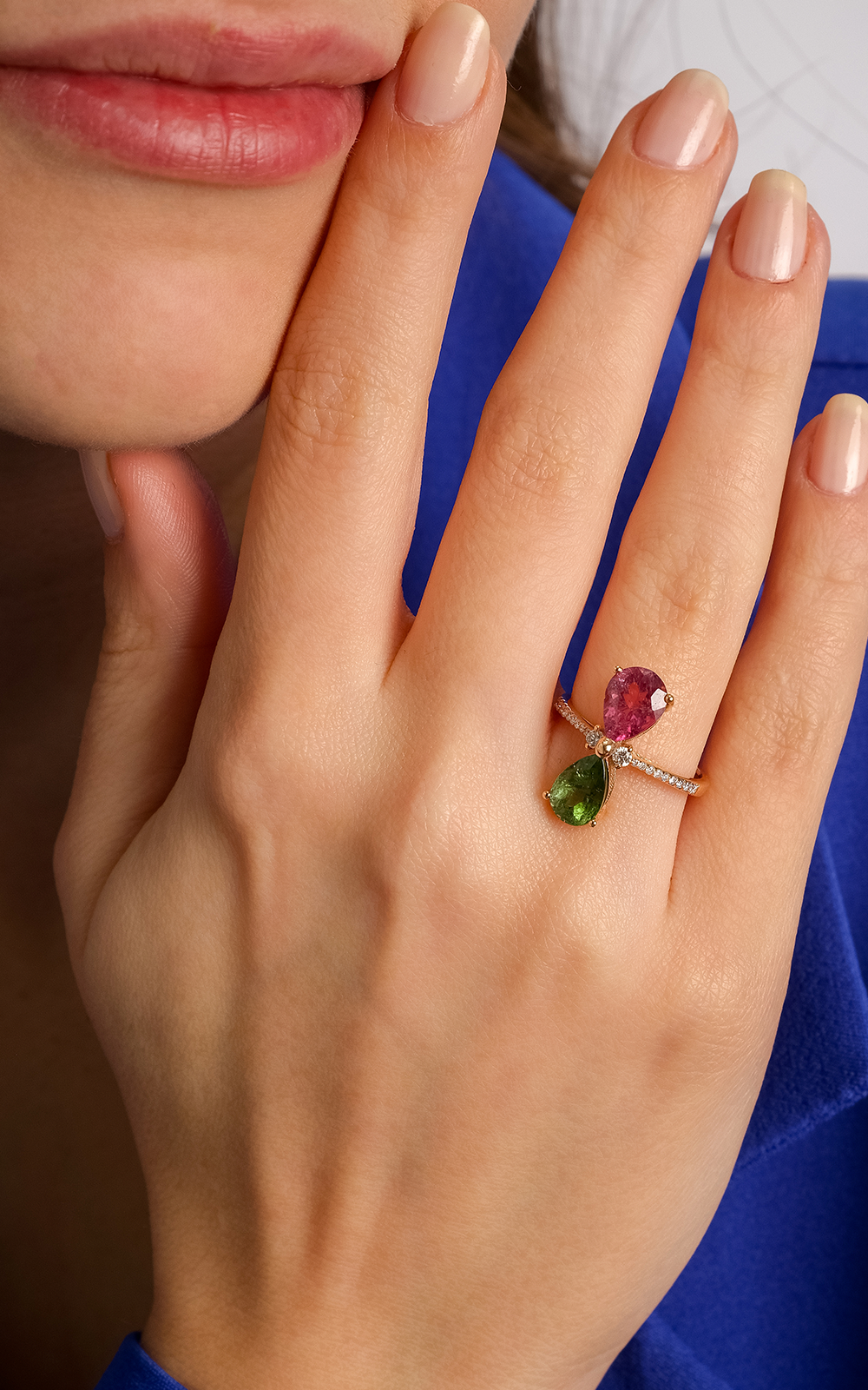 Green and Pink Tourmaline Ring