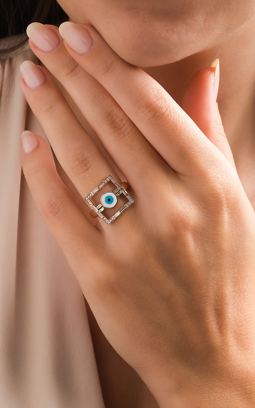 Diamond Evil Eye Square Ring