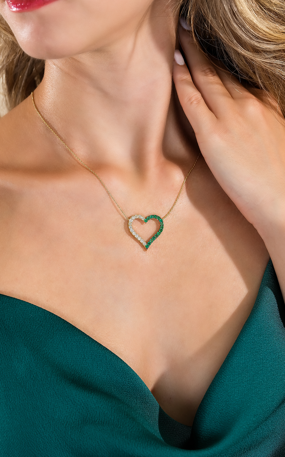 Emerald Diamond Heart Necklace
