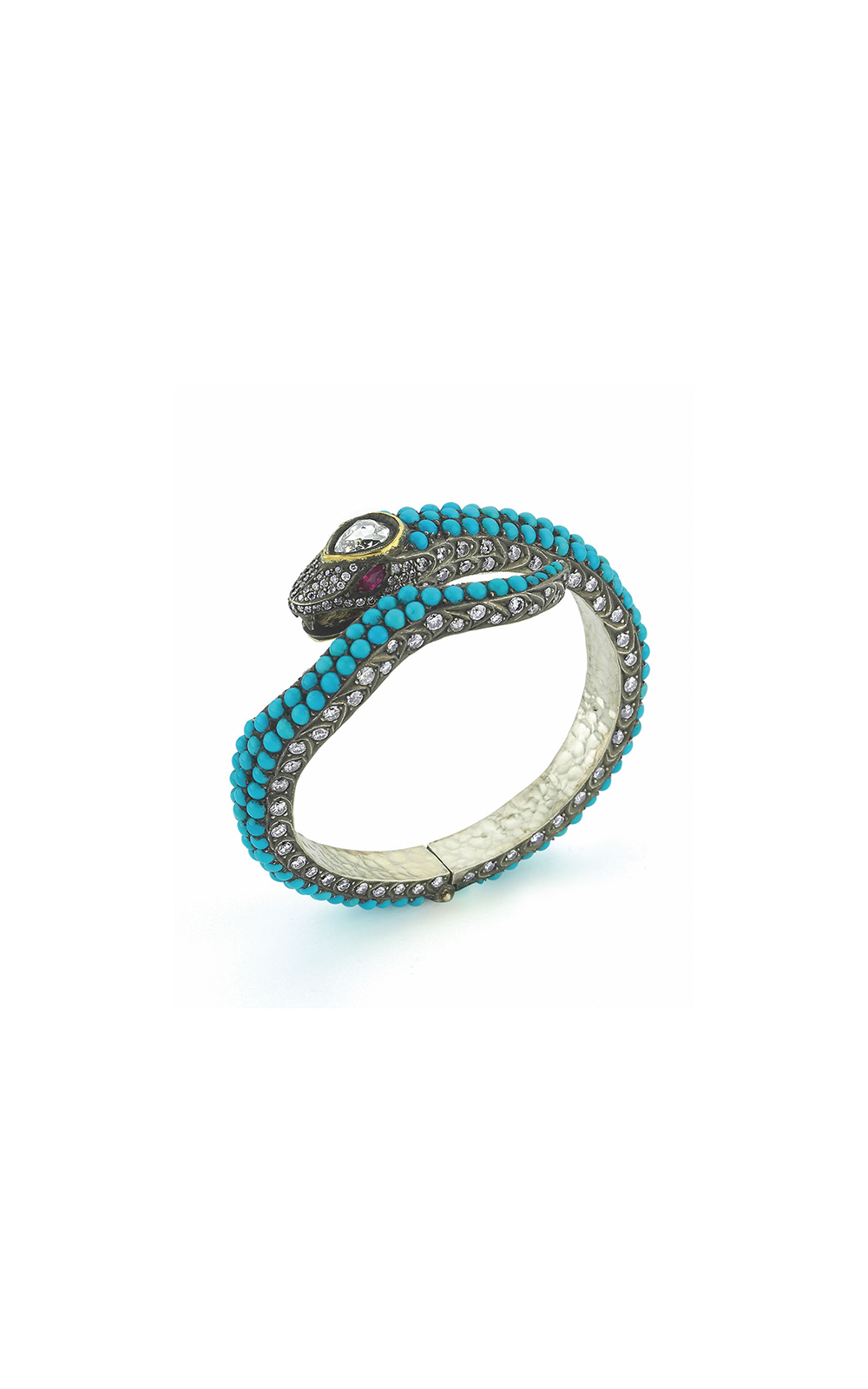 Rose-Cut Diamond Turquoise Snake Bracelet